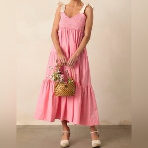 She + Sky Medium Pink Tiered Whisper Maxi Dress